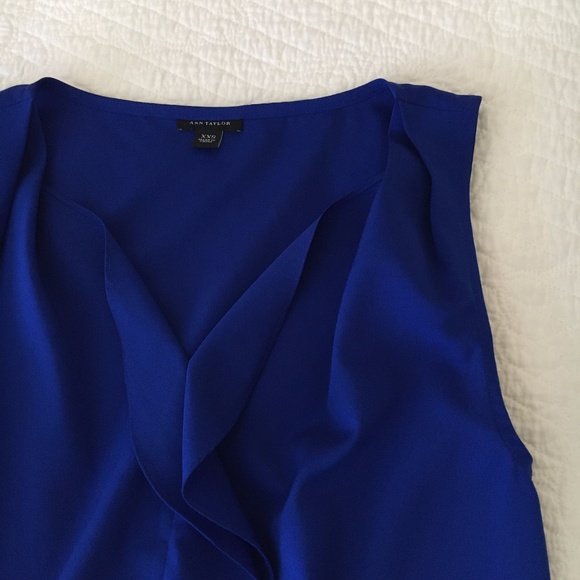 Ann Taylor Cascade Ruffle Shell Tank Sleeveless Blouse Blue Women’s XXS - Picture 5 of 7